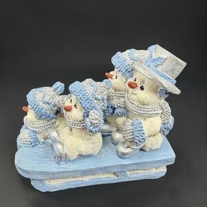 Vintage 1999 Encore Group The Sleigh Ride Snowman Family Figurine Blue Resin